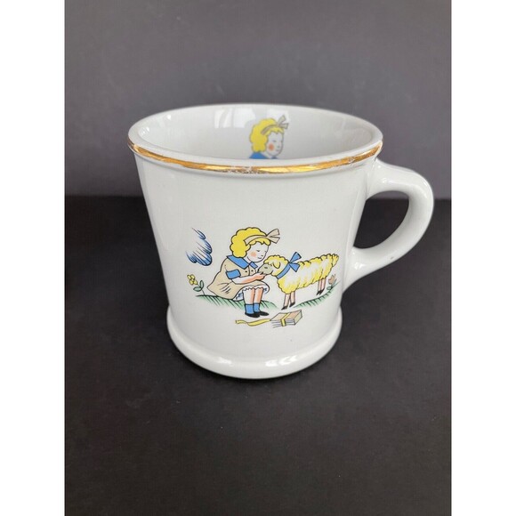 Vintage Buffalo Pottery Heirloom China Childs Mug & Bowl Mary Had a Little Lamb - Picture 7 of 12
